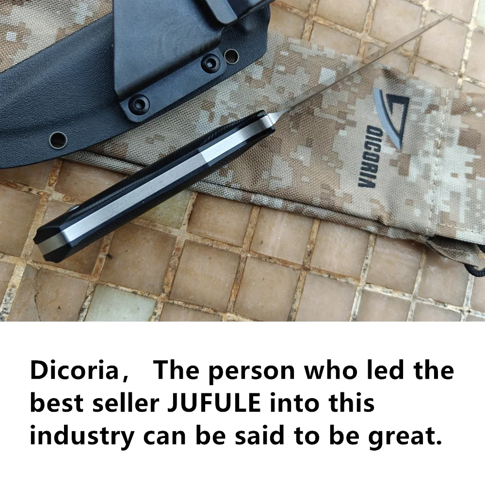 DICORIA BlackGlory Real DC53 Steel 60 HRC Fixed Blade Knife G10 Handle Tactical Hunting Knives Camping Survival Outdoor EDC Tool