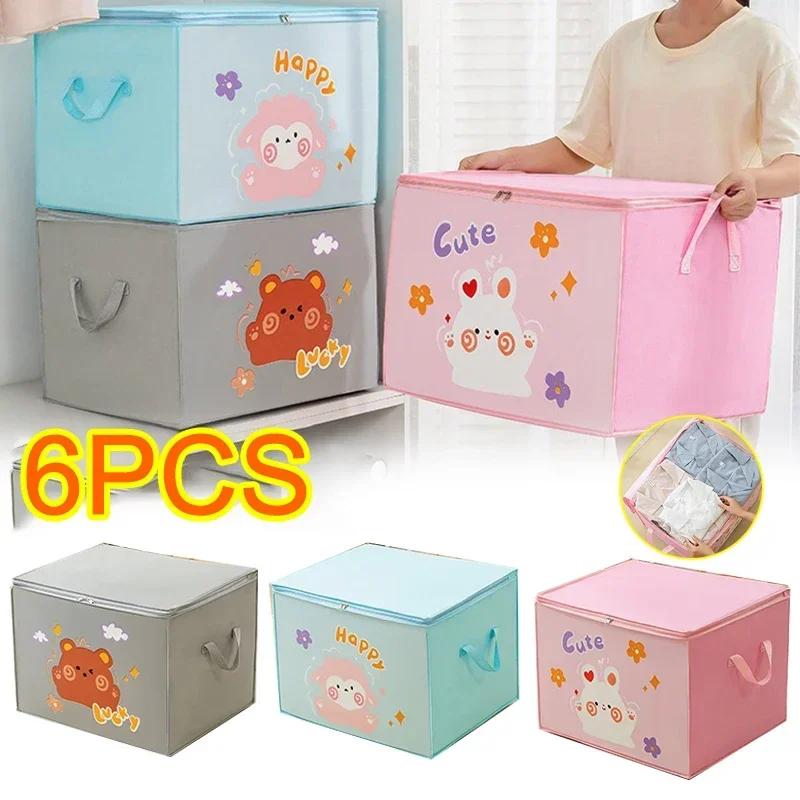 1-6PCS Large Capacity Clothes Quilt Storage Bag Printed Pattern Clothes Foldable Household Box Organizer Dust-proof Storage