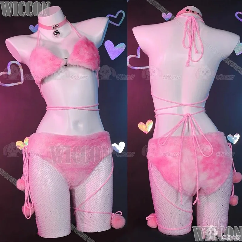 

Розовый кот, косплей, милый коготь, женский пушистый шариковый комплект, костюм, плюшевое бикини, сексуальный женский пушистый костюм для девочек, вечерние на Хэллоуин по индивидуальному заказу
