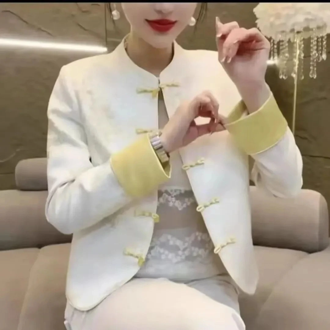 

2025 Chinese Style Women's Long Sleeve Blouse Elegant Floral Print Jacquard Top High-End Loose Fit Fashion Cheongsam Jacket