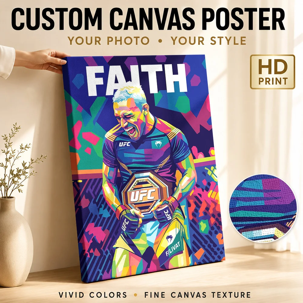 Affiche sur toile encadrée Pop Art Champion MMA Charles Oliveira, portrait sportif personnalisé, décoration murale pour la décoration de la cave des hommes