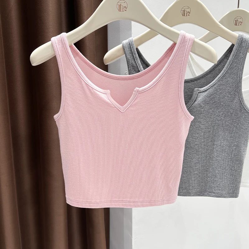 

Pure cotton vest for women to wear as outerwear in summer, short style, beautiful back bra, integrated with chest pads, and cami