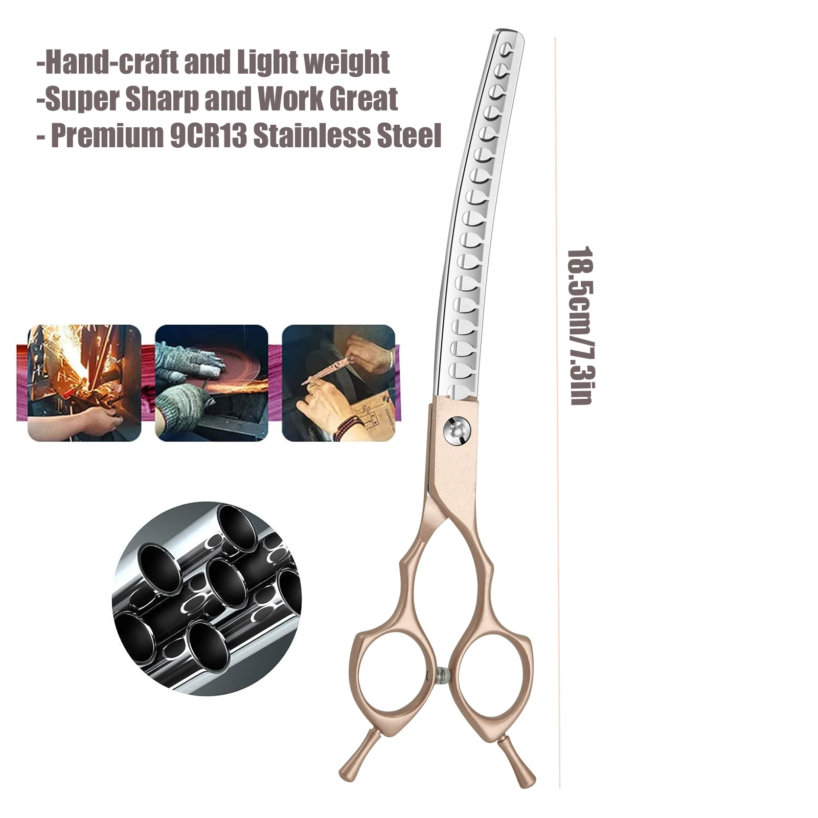 7inch Curved Chunkers Shears - Premium Stainless Steel, Lightweight, Ergonomic Design, Specialized Pet Grooming Scissors for Eas