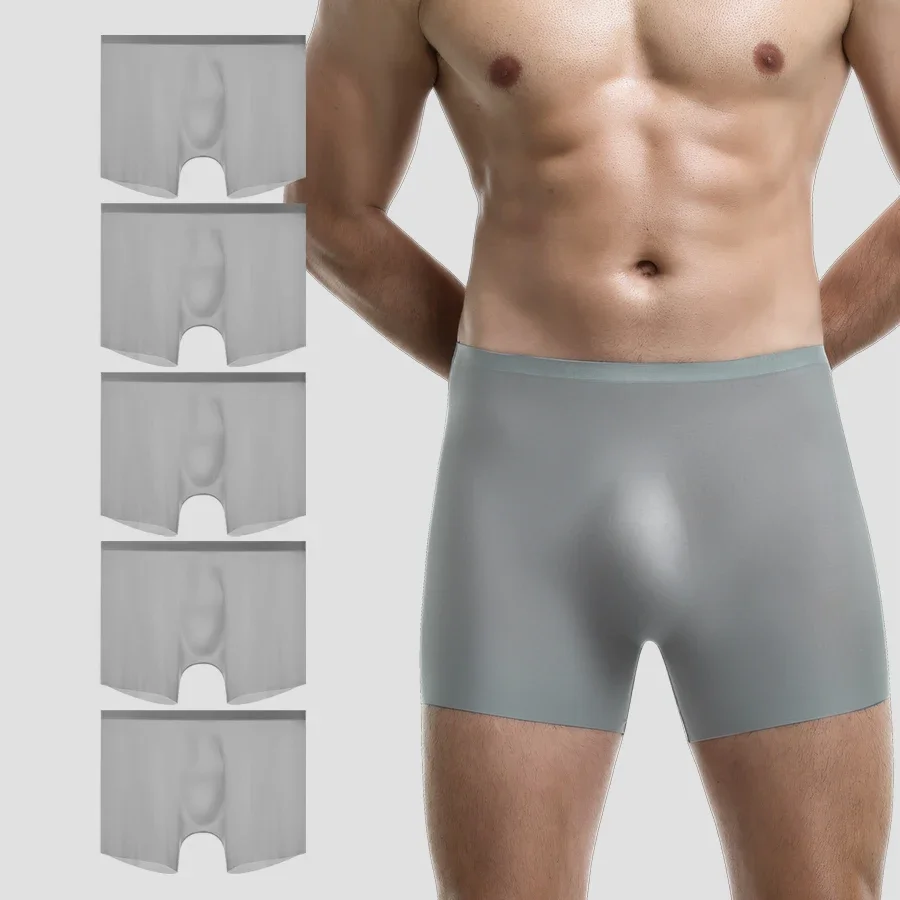 

5PCS Men's underwear, men's 3D punched ice silk four-cornered pants, seamless thin, flat-cornered pants, extended sport, summer