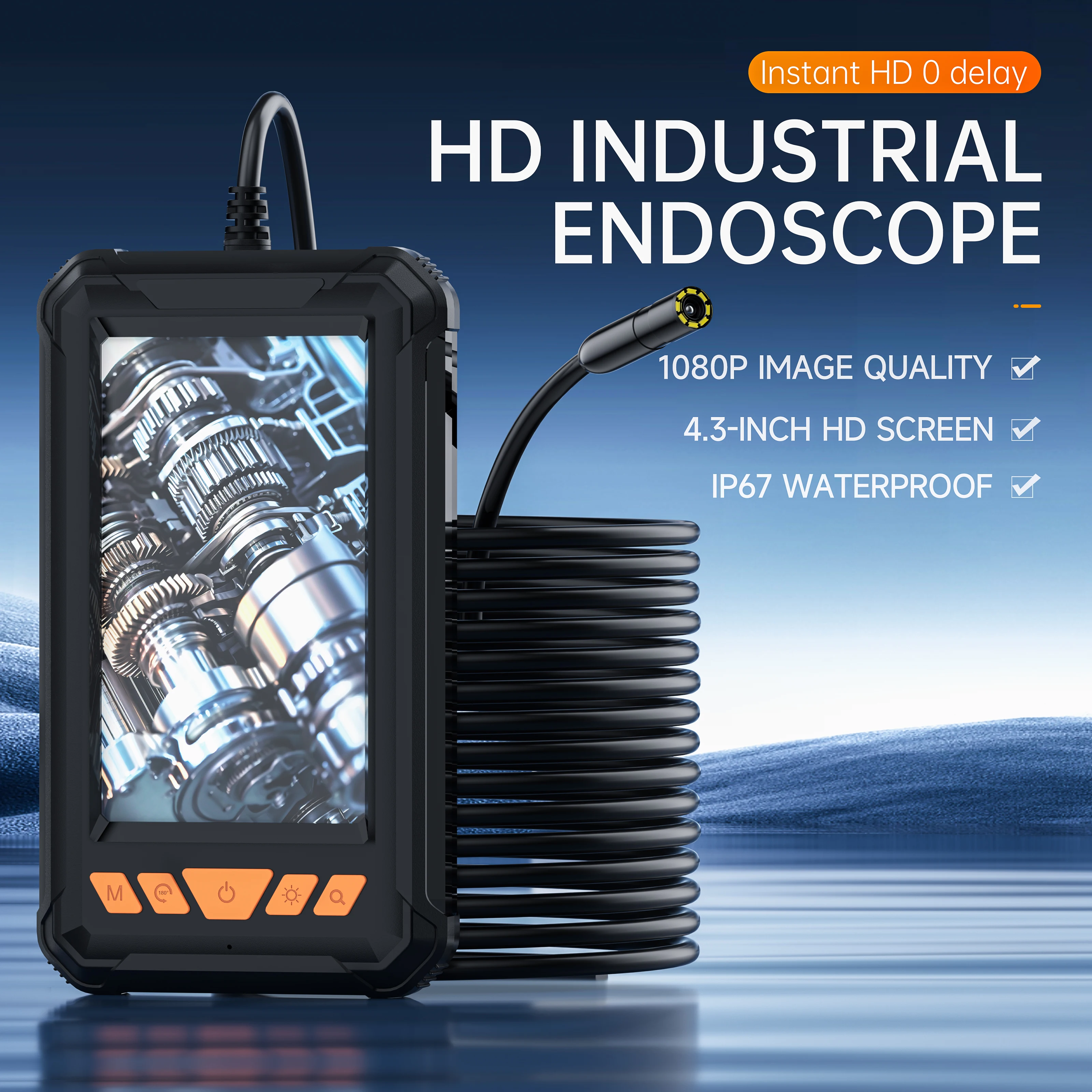 

Industrial Endoscope Camera 1080P 4.3" 8 MM Single Lens Waterproof Inspection Sewer Borescope Camera for Checking Car Borescope