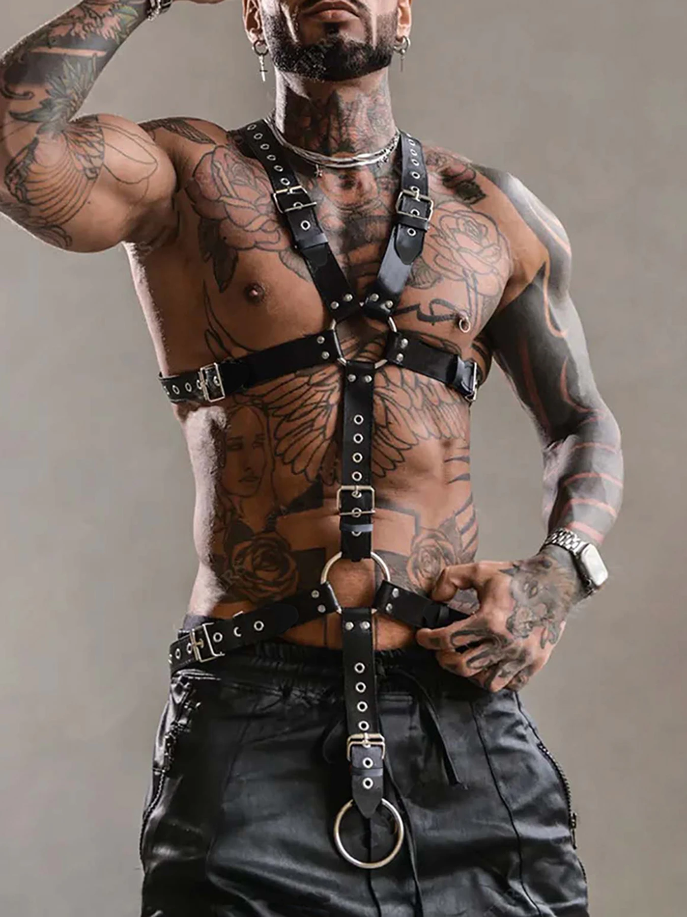 Punk Gothic Black PU Y Shaped Suspender Harness For Men Adjustable Decor Valentine Gift Carnival Club Party Outfit - view 2
