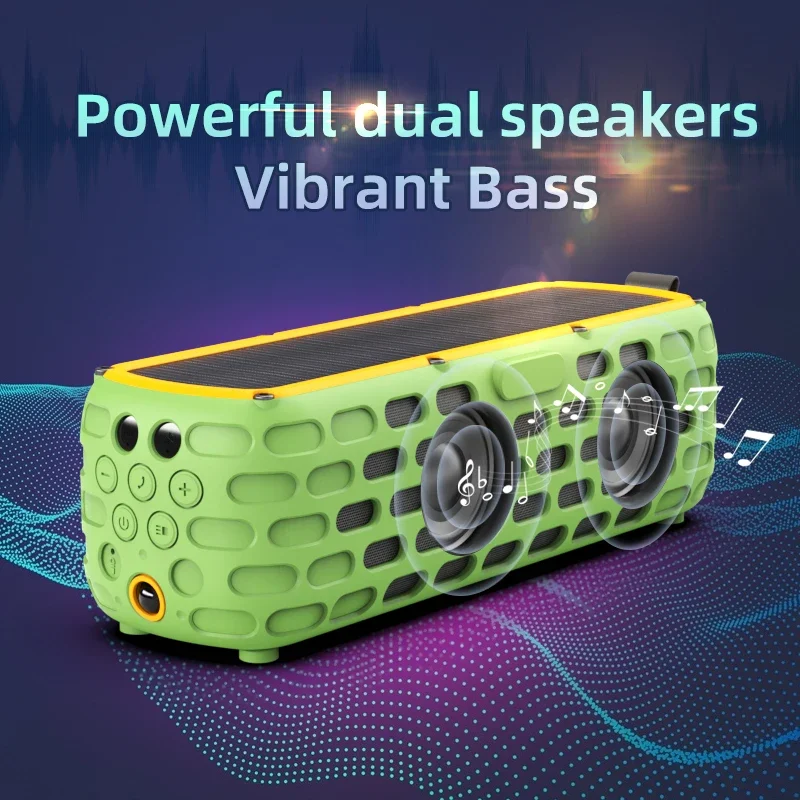 

Solar Charging Powered Bluetooth Speaker Anti-drop Shell LED Light HIFI Stereo Surround Outdoor Waterproof Portable Bike Audio