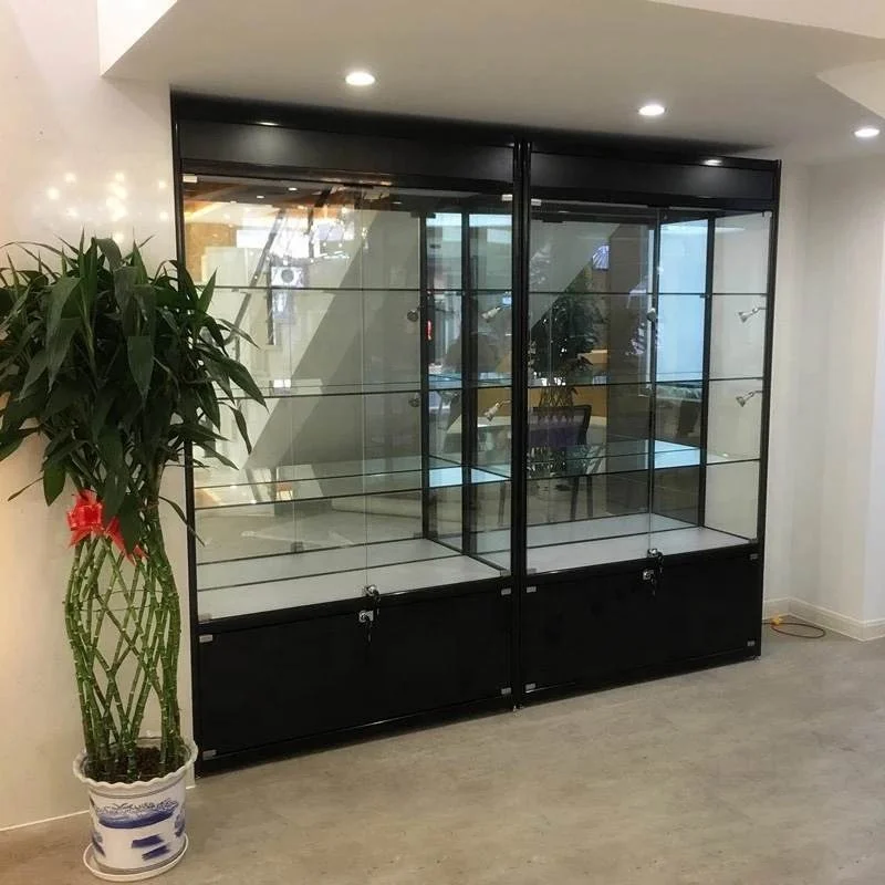 Custom. lockable aluminum frame glass display cabinet retail smoke shop showcase cheap showcase with LED light