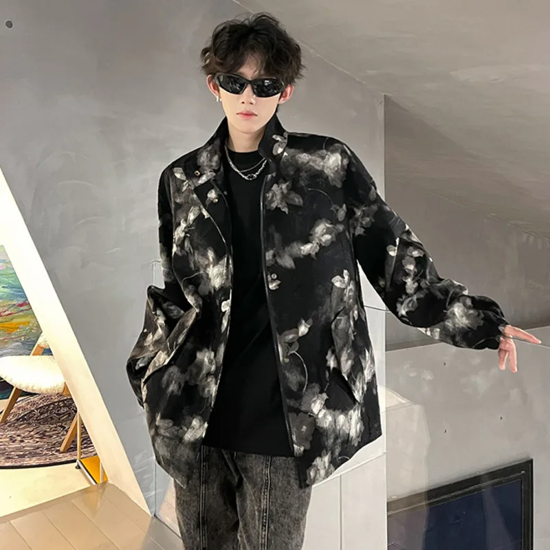 LUZHEN Blazer moda pintura Tie-dyed Floral hermoso tinta lavado abrigo hombres 2025 nuevo Original elegante chaqueta Casual suelta JY5583