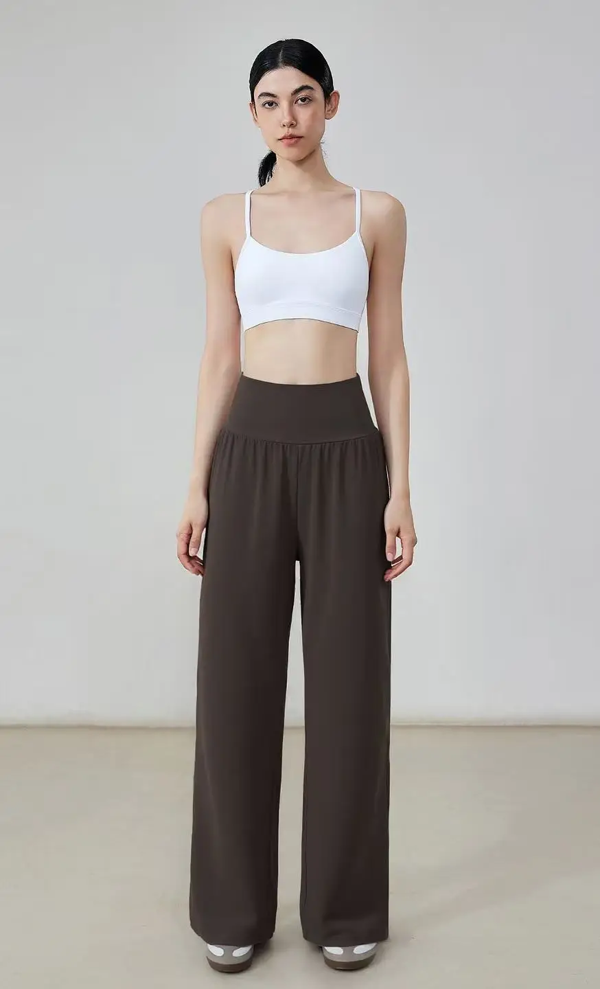 Nude-sensing Lose Sportliche Weitbeinige Atmungsaktive Lässige Hochgeschnittene Sportleggings, Fließende Gerade Hose für Damen – Detail 4