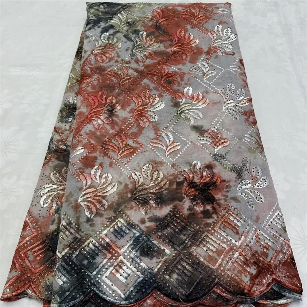 

100% Cotton Lace Embroidery Tie-dye Style African Lace & Swiss Voile Fabrics for Wedding, Party Dresses - Elegant & Durable