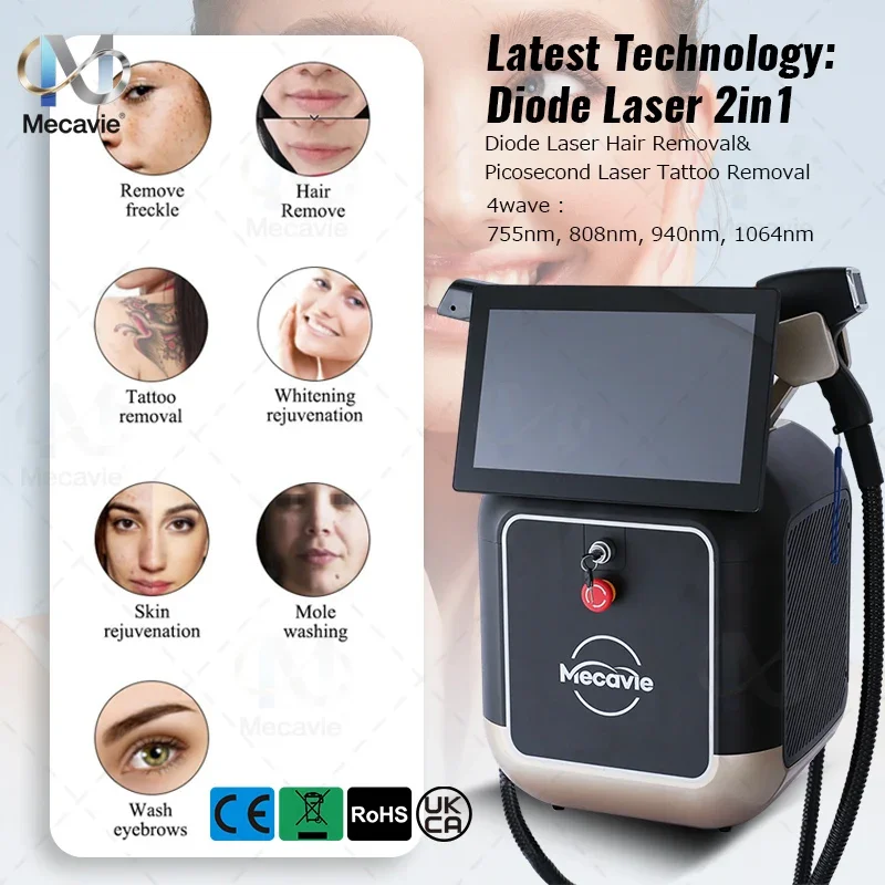 

Диодный лазер 4000 Вт, 4 длины волны (755, 808, 1064 нм), 2-в-1 для удаления волос и татуировок, с системой охлаждения Ice Cooling и полупроводниковой охлаждающей головкой