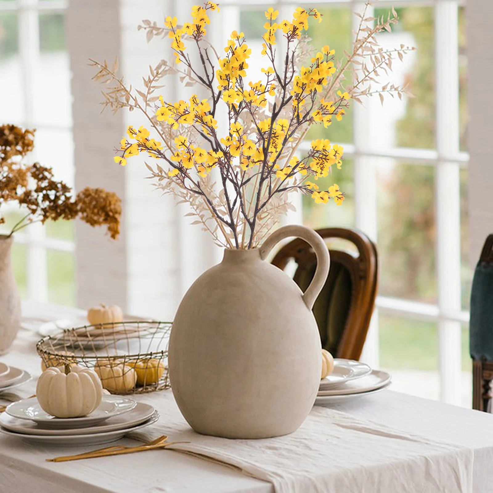 

24pcs Artificial Fall Flowers For Decoration Outdoor Faux Flowers Bulk Long Stem Simulated Plum Blossom Branch Fall Foliage