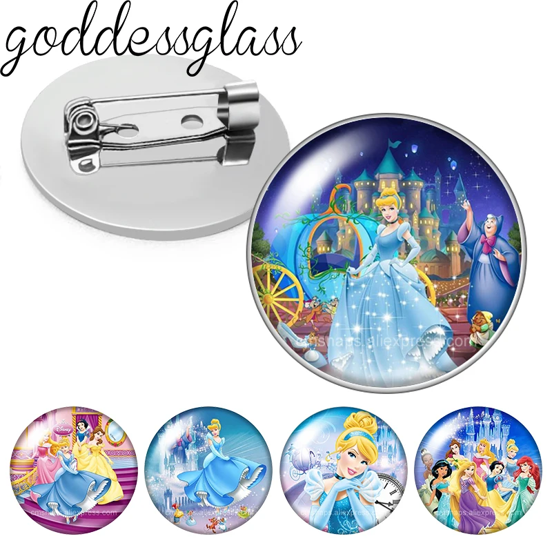 

Disney Beauty Princess Cinderella Photo Glass cabochon Brooch pinback button Bag Clothes Denim Jeans Lapel Pin Badge Jewelry