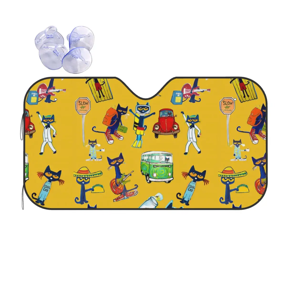 Pete The Cat Retractable Sunshade Windscreen Kitten Foils Car Sunshade UV Protector
