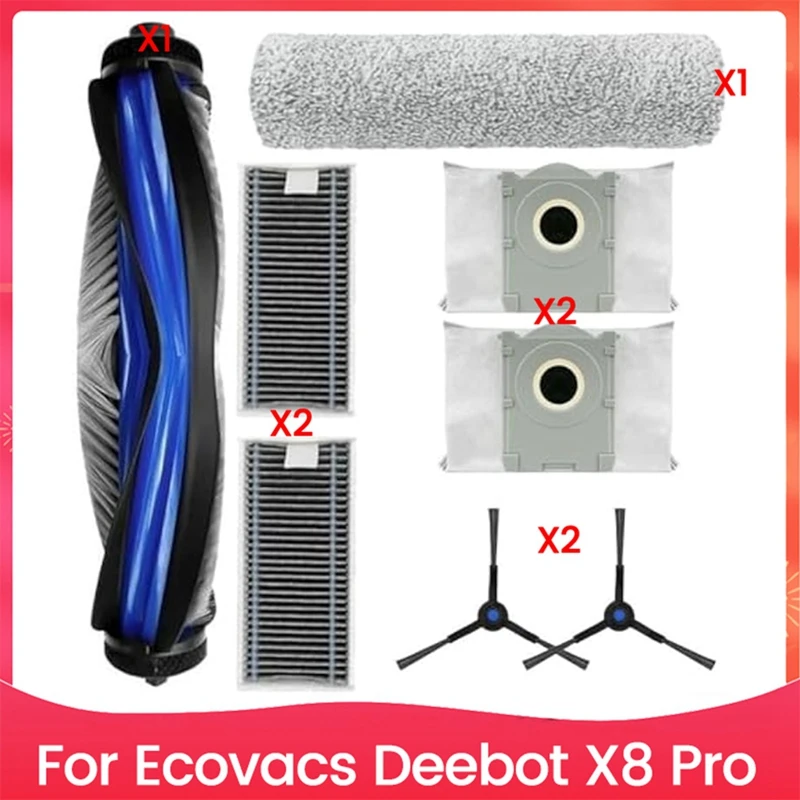 

A25F-Vacuum Replacement Parts For Ecovacs Deebot X8 Pro Robot Vacuum Cleaner,Main Side Brush,Dust Bags,Filter,Roller Mop Kit