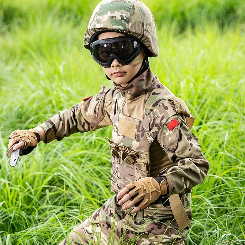 Uniforme de treinamento tático militar para crianças e adultos, camuflagem na selva, top e calças, forças especiais, traje de combate ao ar livre para crianças