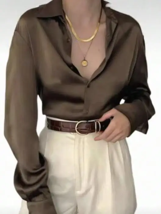 Elegant Satin Long Sleeved Suit Shirt for Women Autumn Winter Fashionable Stylish Women's Shirt