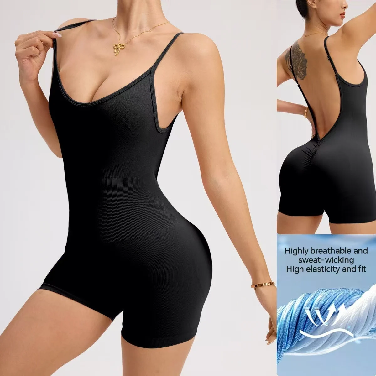 

No Pad Thick Scrunch Yoga Set One-Piece Jumpsuit Push Up Sports Woman Fitness Overalls High-intensity Gym Bodysuits Female