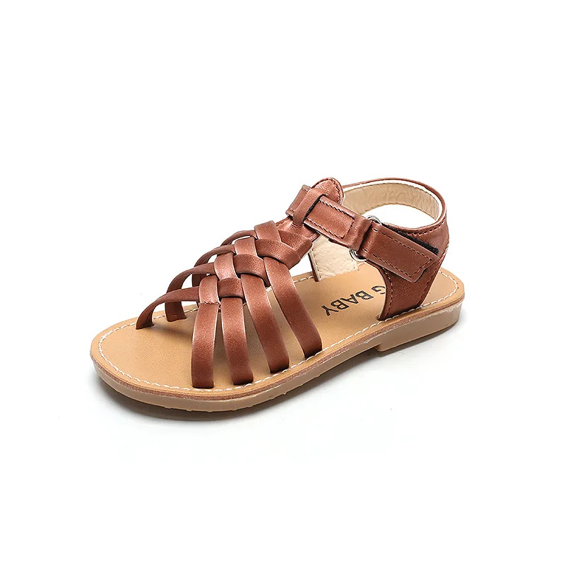 

Летние сандалии, новая модная простая обувь для девочек, повседневная элегантная легкая детская обувь в стиле ретро, вязаная пляжная обувь принцессы Босоножки