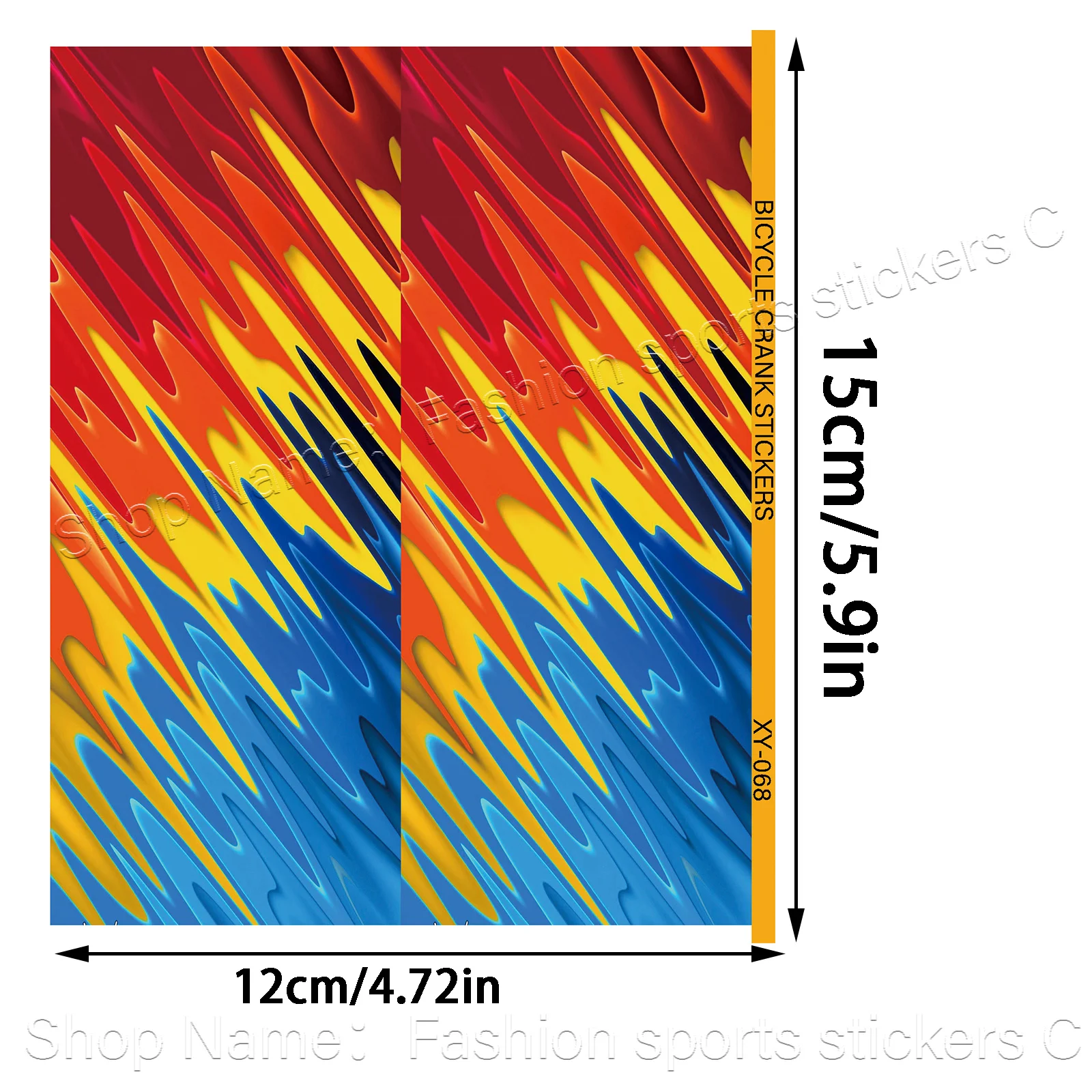 1Pair 2D Flat Colorful Gradient Flame Vinyl Sticker, Waterproof Decal for MTB Road Bike Crank Arm, Holiday Gift