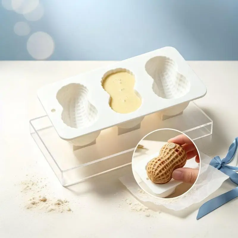 Flexible 3-Cell Peanut Silicone Baking Mold Food Grade Non-Stick Reusable Bakeware for Kitchen Pastry Chocolate Jelly Making