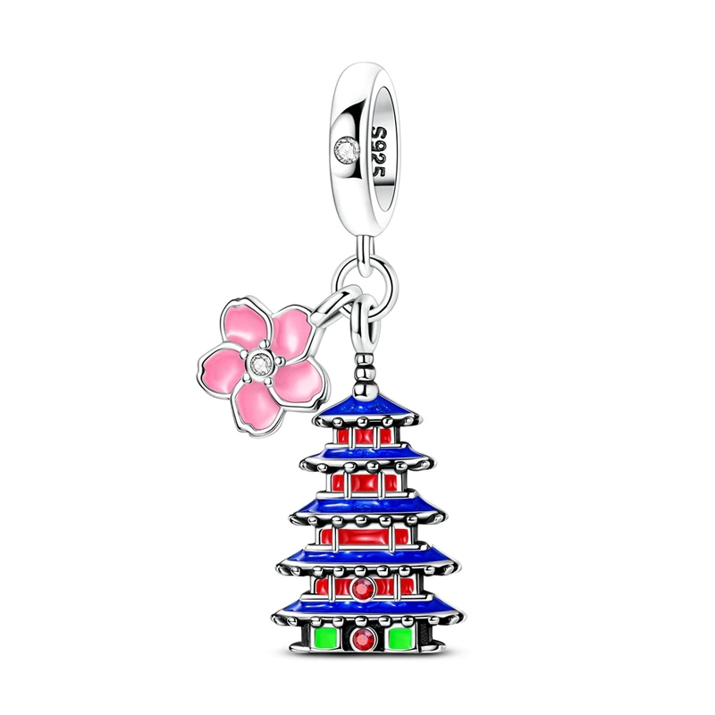 New 925 Sterling Silver Eiffel Tower Charm Bead Vienna Opera Colosseum Tokyo Pendant Fit Original Bracelet DIY For Women Jewelry