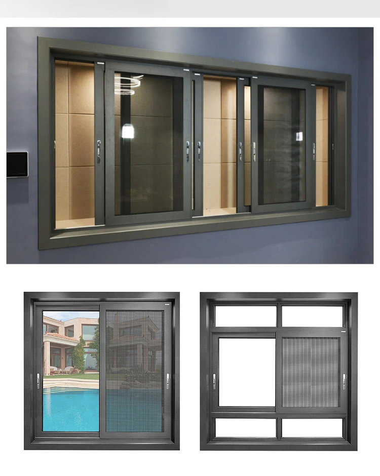 Latest aluminium windows design 3 tracks sliding window house sliding window with mosquito net