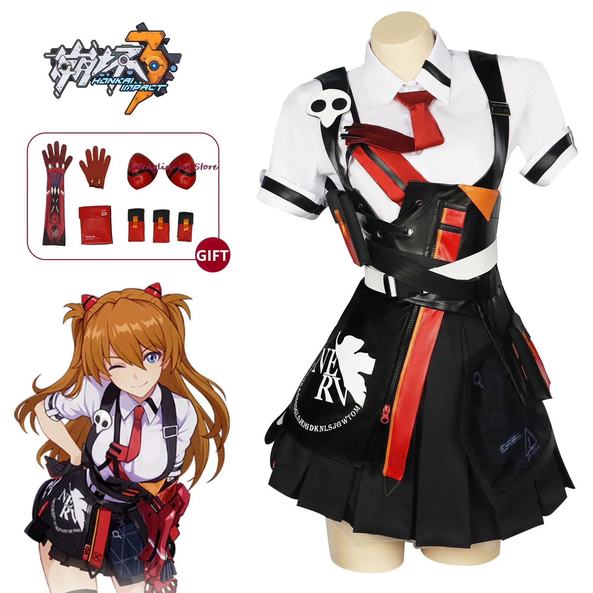 

Asuka Cosplay Anime Honkai Impact Costume Asukaa Soryuue Costume Uniform Skirts Wig Set Halloween Party Outfit for Women