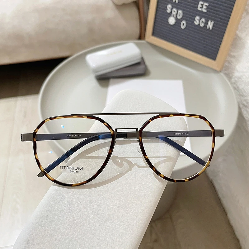 Denmark Brand Reproduction Classic Pilot Double Beam Glasses Screwless Design Pure Titanium Eyeglasses Large Men Business Frame