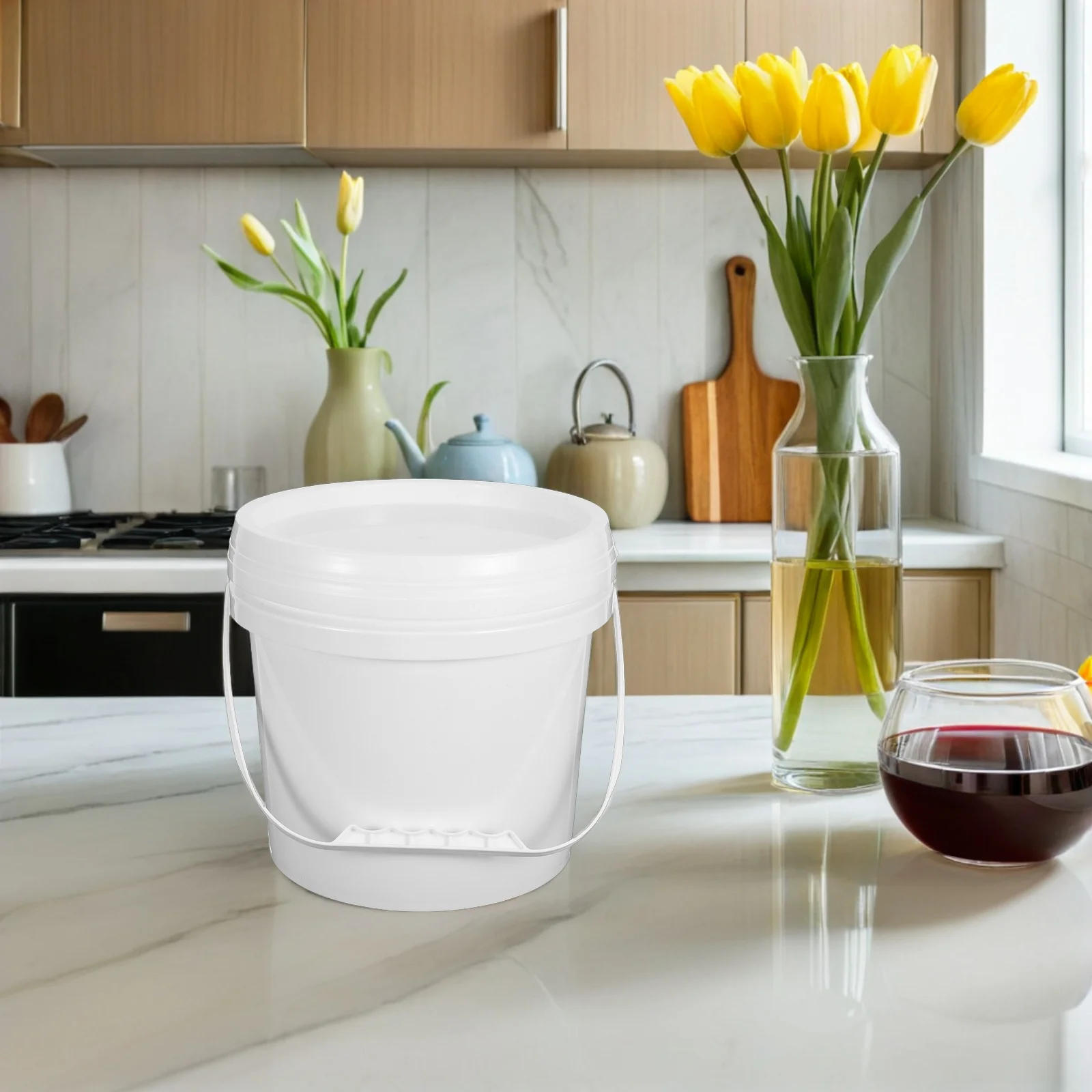 

4pcs Large Capacity Food Storage Bucket with Lid Airtight Plastic Container for Milk Ice Cream Jam Pantry Kitchen Use Portable