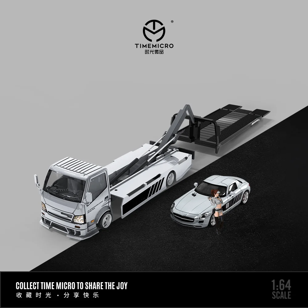 

TIME MICRO1:64 H300 Silver Black AMG RACING Painting Alloy Car Model, Trailer Set For Limited Edition Collection Gift
