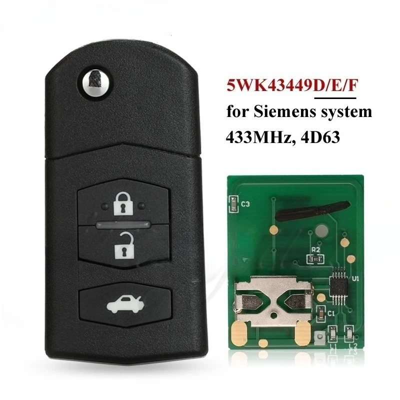 

3BTN Flip Car Remote Key Fob for Mazda 5WK43449D /5WK43449E /5WK43449F 433MHz M2 Demio M3 Axela M5 Premacy M6 Atenza