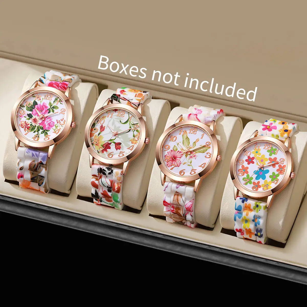 2/3/4/5PCS Fashion Flowers Printed Women Watches Casual Silicone Band Female Quartz Watch Reloj MujerWithout Box