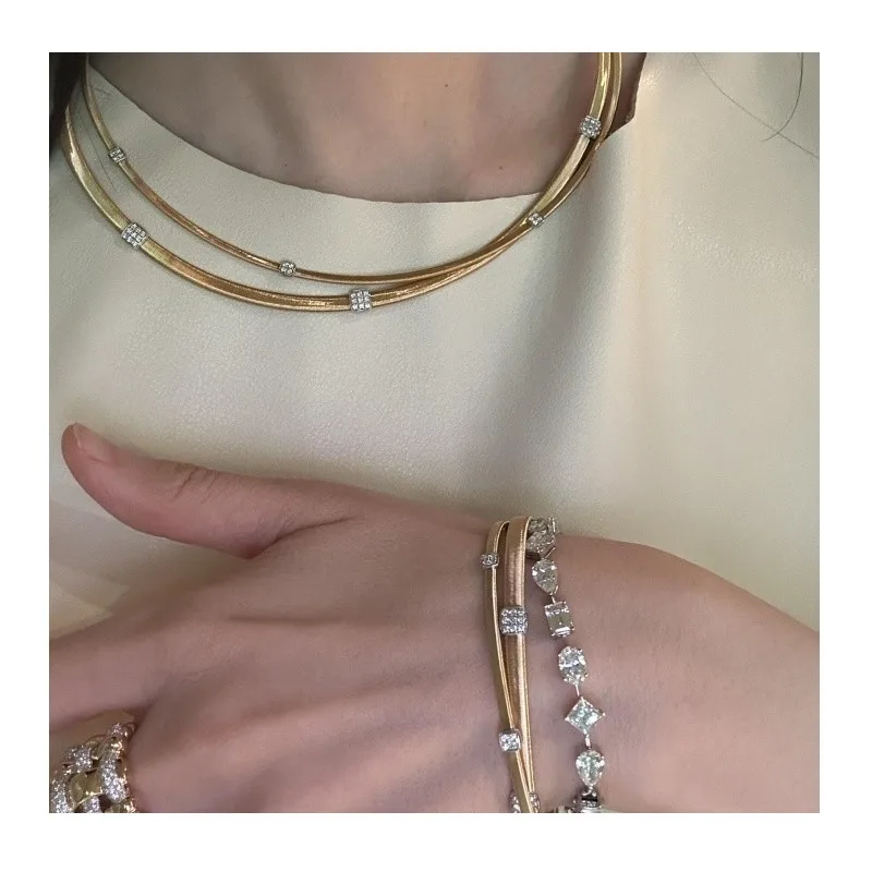 

Double Ring Necklace, Bracelet, Collar Bracelet, Gold-plated Diamond-encrusted Wire Drawing Process, Simple Medieval Temperament