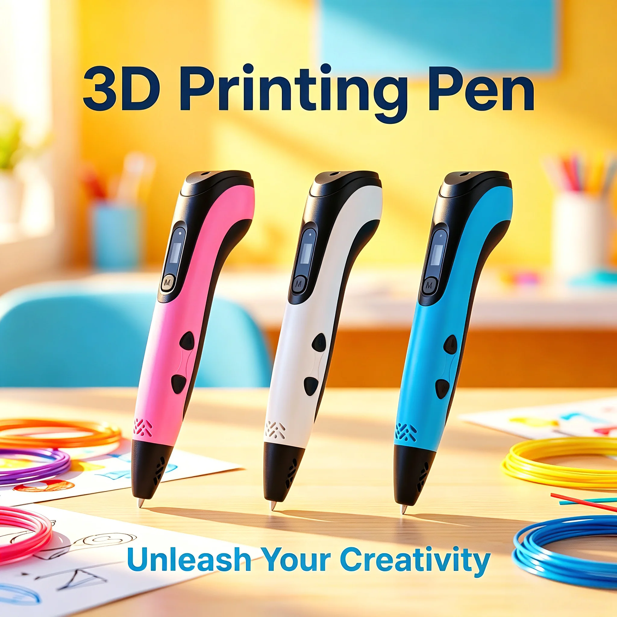 New Digital Display 3D Printing Pen Set Three Colors Optional Creative 3D Drawing Pen Kit Multicolor PLA Material for Handcraft