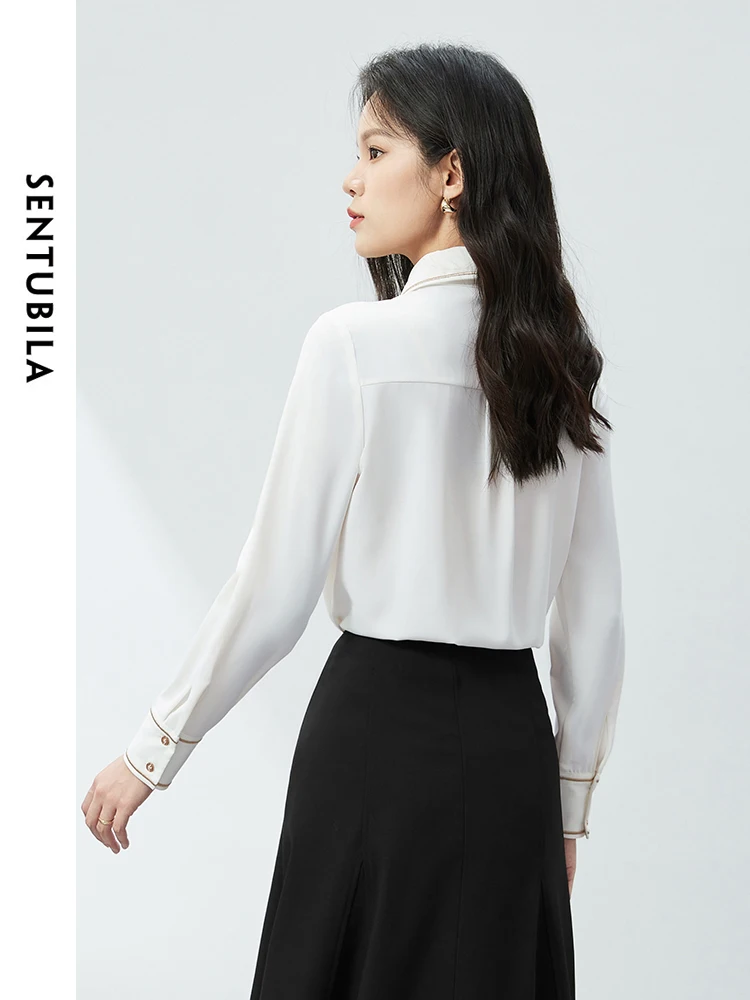 SENTUBILA Embroidery White Shirts for Women 2024 Spring Autumn Elegant Long Sleeve Covered Button Up Shirts Blouses 141C53152X