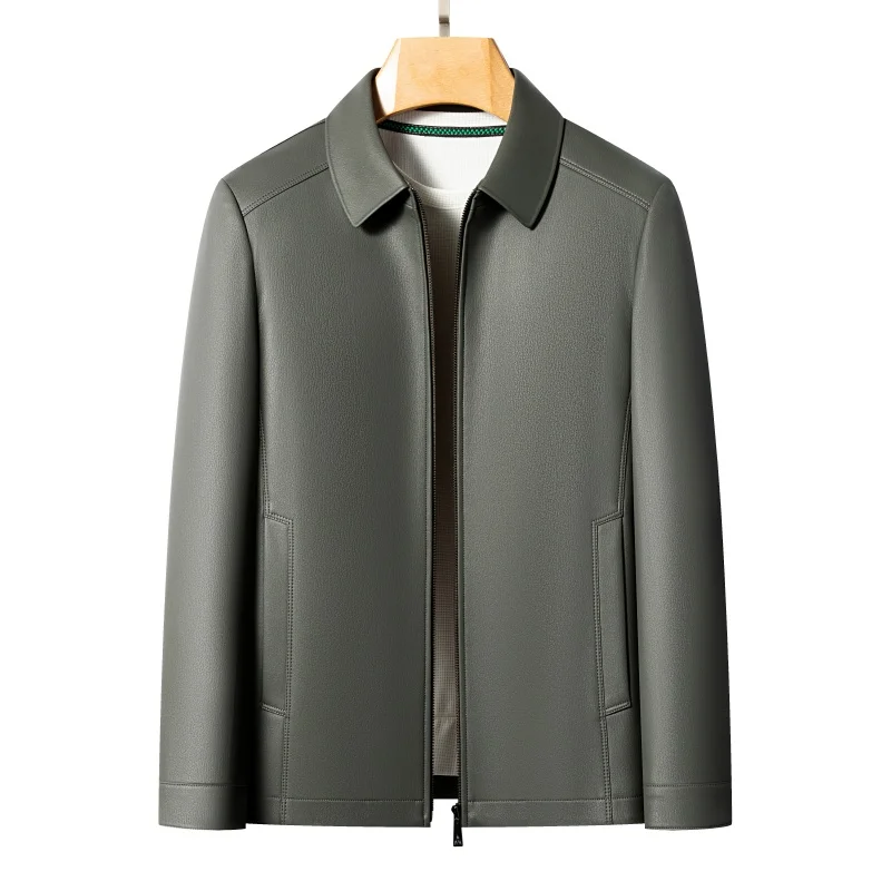 

Spring and Autumn's new Haining casual leather jacket, men's lapel leather jacket, high-end large-sized goatskin coat