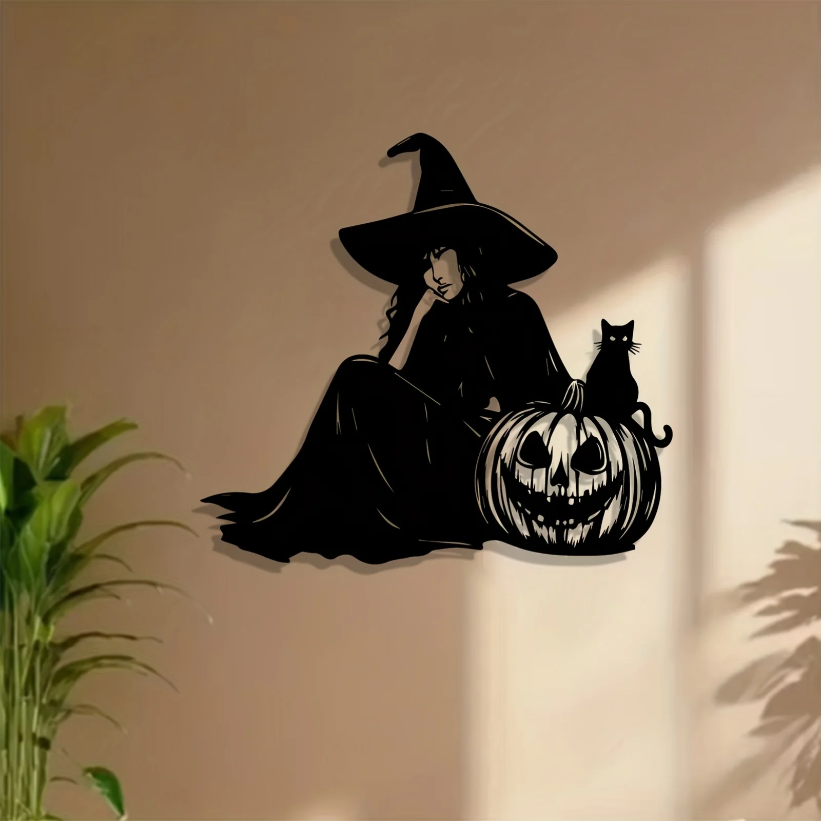 Witch Jack-O'-Lantern Metal Wall Art Captivating Mural Halloween Autumn Gift Weather-Resistant Indoor Outdoor Fence Decor