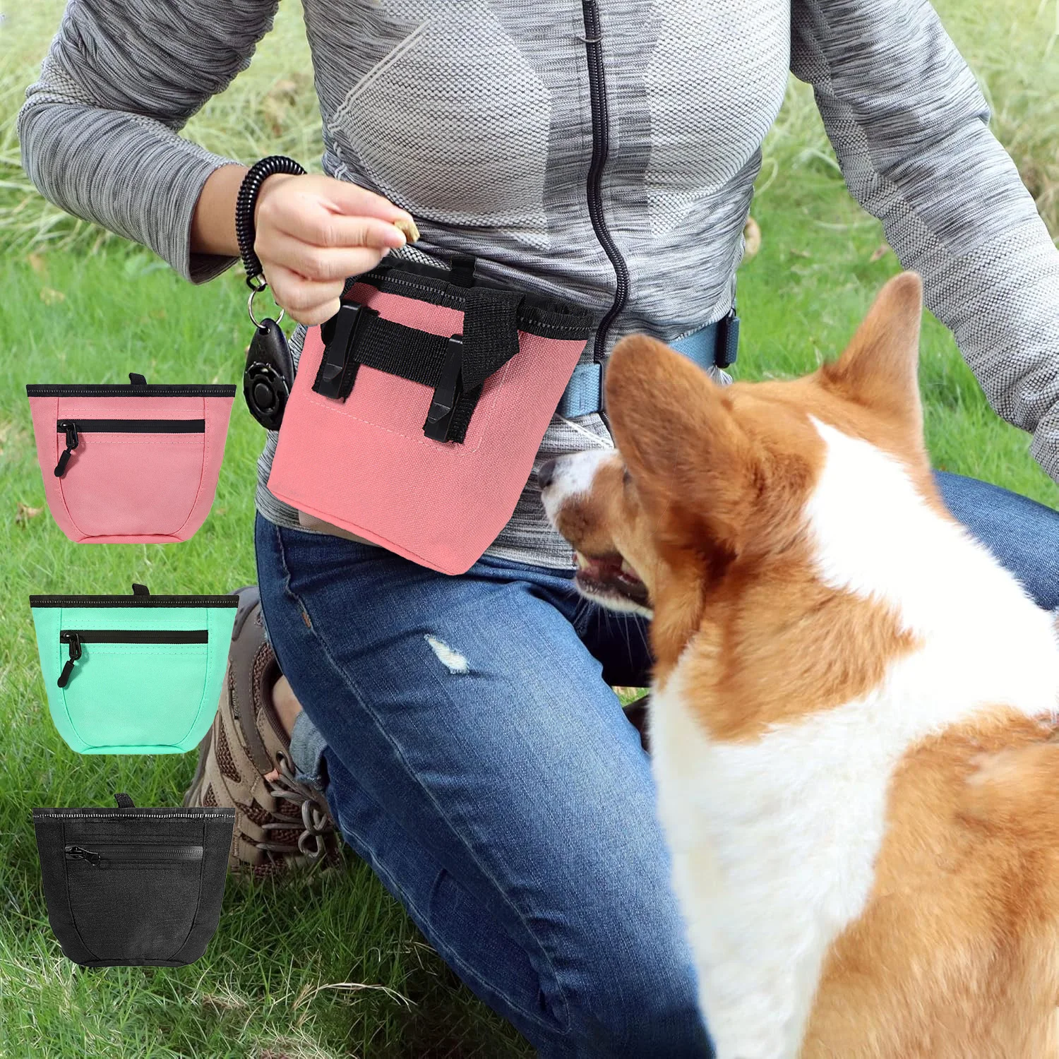 Dog Treat Bag with Magnetic Closure for Pet Training with Easily Carry Pet Toys, Dog Food and Treats