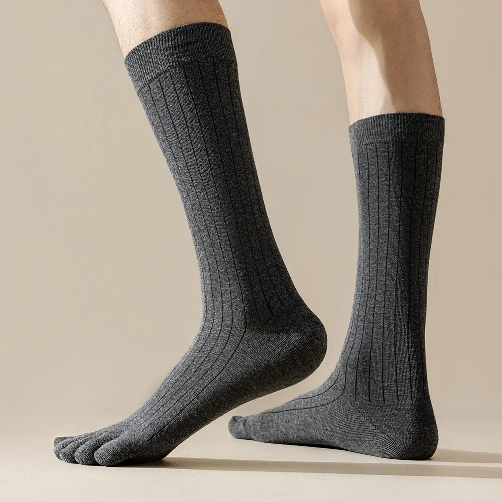 3 Pairs Men Toe Calf Socks Long Five Finger Socks Black Autumn Spring High Quality Cotton Socks with Separate Fingers