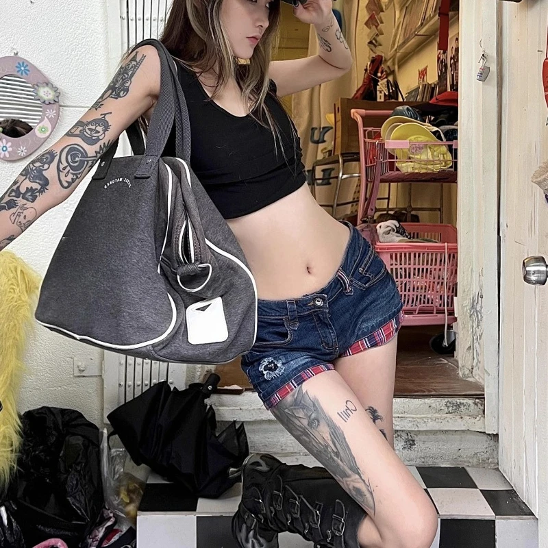 American Vintage Short Jeans Women Casual Streetwear Distressed Patchwork Zipper Bodycon Sexy Low Waist 2025 New Arrival