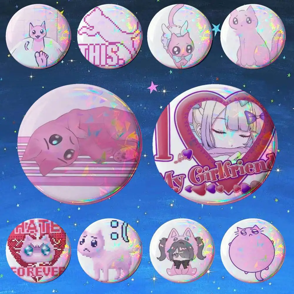 Needy Girl Overload Love Forever Cat   Badge Tinplate Meme Round Brooch for Hat Bag Creative Lapel Jewelry Accessories Gifts