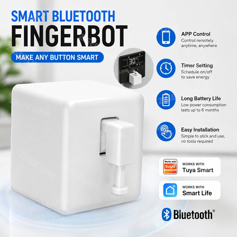 Smart Button Pusher Bluetooth Fingerbot Battery Operated With Timing Finger Robot For Remotely Press Household Buttons Switches