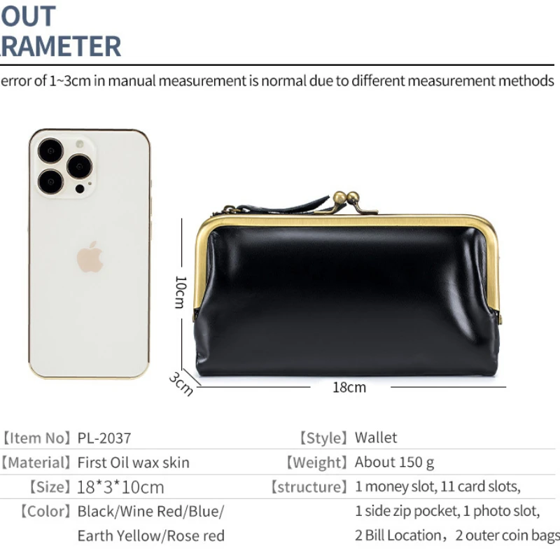 Genuine Leather Women Long Wallets Multi-functional Cowhide Card Holder Small Coin Purse Luxury Clip Clutch Bag Money Pouch