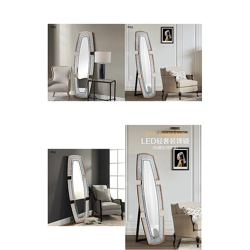 European Light Luxury Full Length Floor Mirror, Wall Mounted Dressing Mirror for Living Room Bedroom Hallway