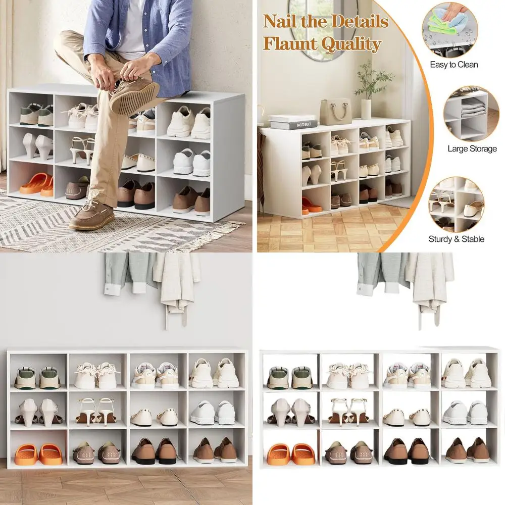 

3-х уровневая деревянная полка для обуви-органайзер, 36,22x11,81x17,72 дюйма, белая для прихожей, прихожей, гардероба