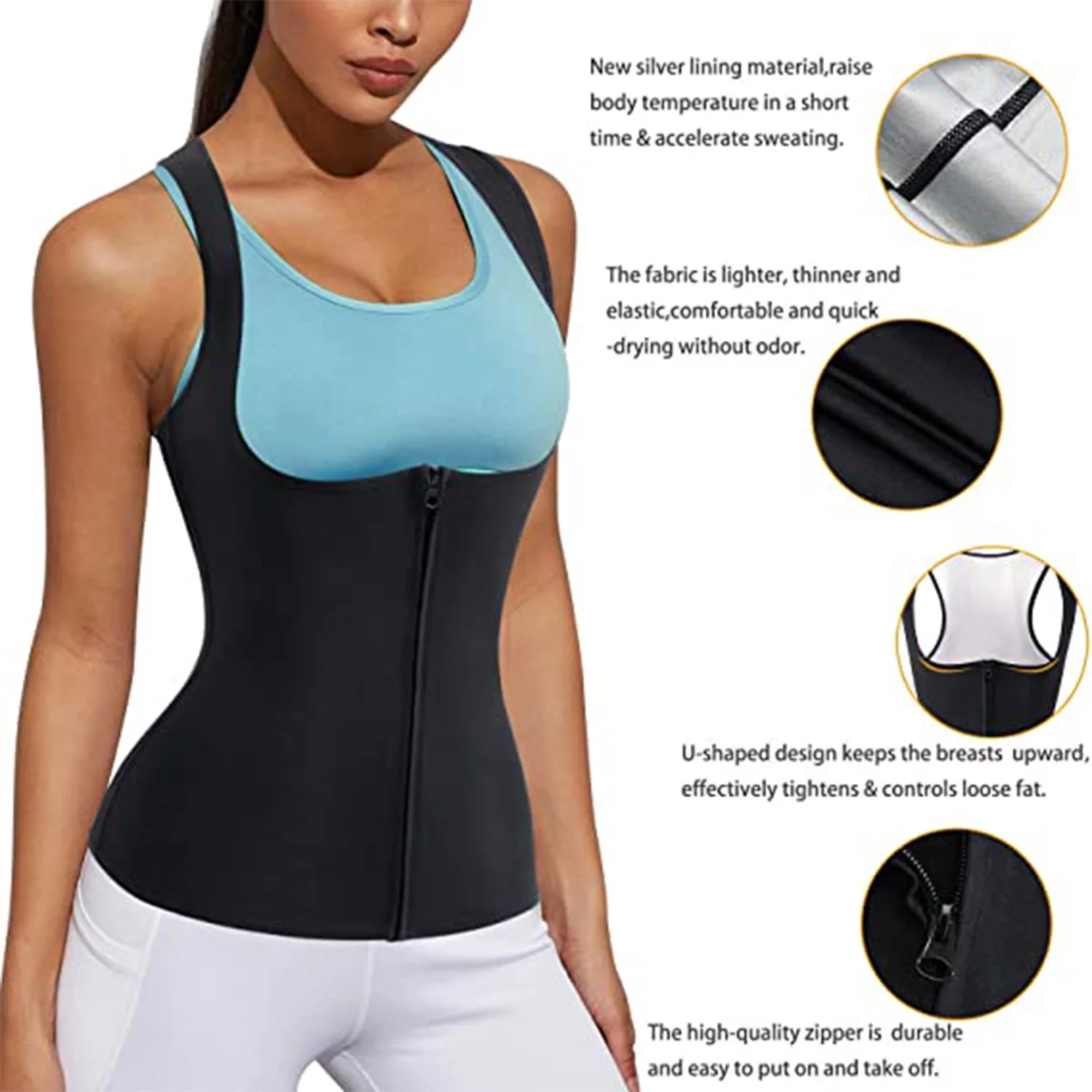 Women Sauna Shaper Vest Thermo Sweat Shapewear Tank Top Slimming Vest Waist Trainer Corset Gym Fitness Hot Workout Zipper Shirt