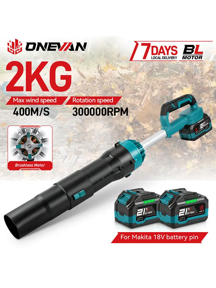 ONEVAN 8000W 400M/s Bürstenloser Elektrischer Turbo-Gebläse, Kabelloser Laubbläser mit Hoher Reinigungsleistung, Kompatibel mit Makita 18V Akku