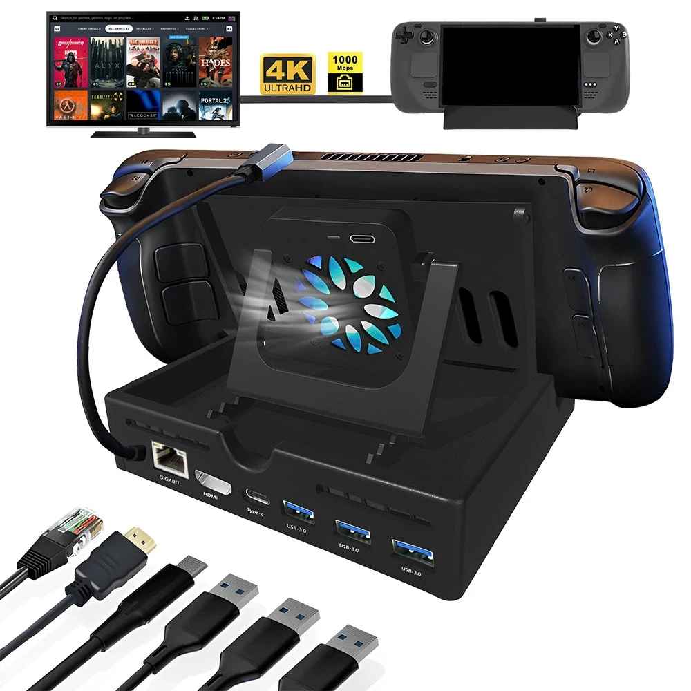 For ROG Ally X, Steam deck Oled, Oneplay2 Gaming Handheld Cooling Docking Station Expansion Dock HDMI4K60HZGigabit Ethernet Port